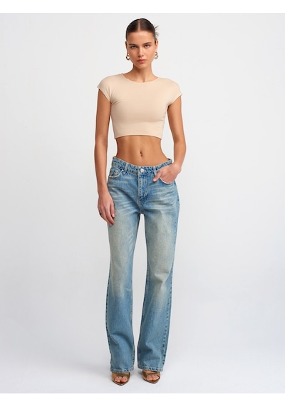 Dilvin Pamuk Ve Modal Karışımlı Crop Top Bej Açık Bej