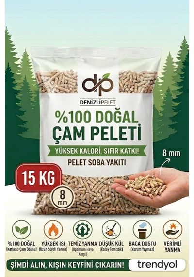 Denizli Pelet %100 Doğal Çam Pelet Kedi Kumu & Yakıt 30 Lt 15 Kg 8mm Kalın Taneli