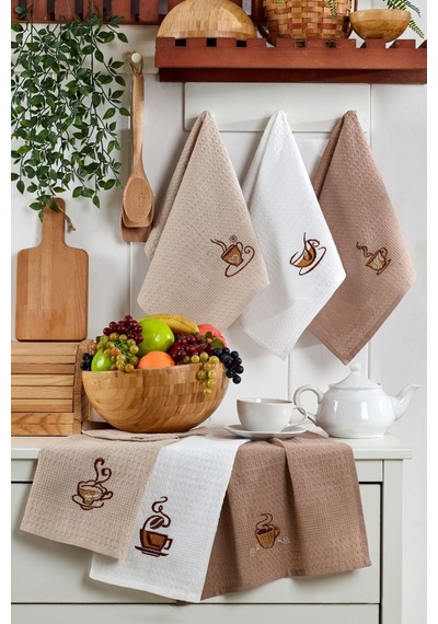 Veramoni Coffee 6'lı Mutfak Kurulama Bezi 40x60cm Mutfak Havlusu Pamuklu - Kahve