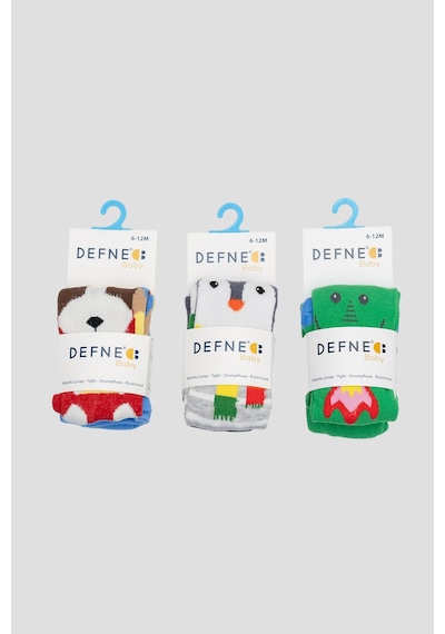 Defne Baby 3 Lü Hayvan Desenli Pamuklu Erkek Bebek Külotlu Çorap Siyah