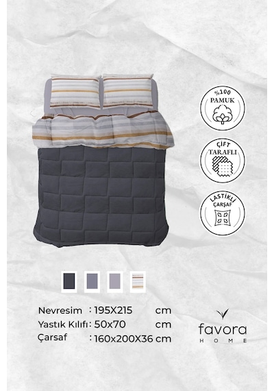 Oso Blanco Sherpa Çift Kişilik Comforter Uyku Seti - Antrasit
