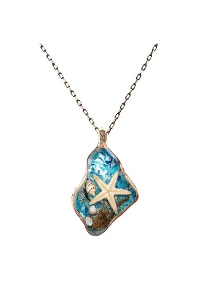 Deniz Yıldızı El İşi Otantik Reçine Kolye Cevşen (1770-1) Bronz