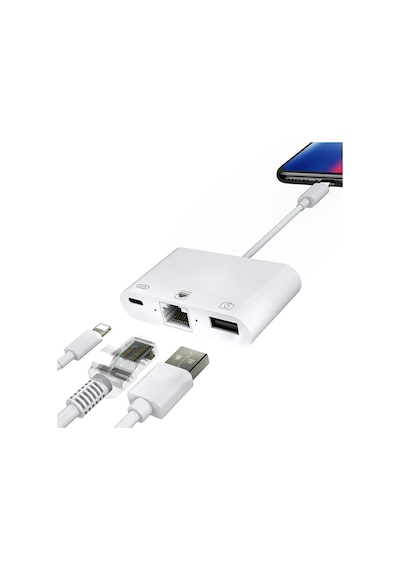 Apple iPhone Uyumlu/ipad 3in1 Ethernet Rj45 Ve Usb Kamera Adaptörü Nk107- 5775 Beyaz
