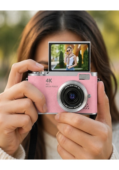 Mey İthalat 48 Mp Vlog Kamera 1080p Video Flip Screen Uzun Pil Ömrü Selfie Kamera