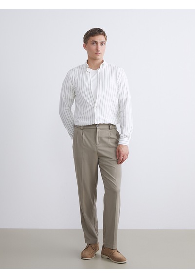 Lcw Vision Ekru Slim Fit Uzun Kollu Çizgili Erkek Gömlek