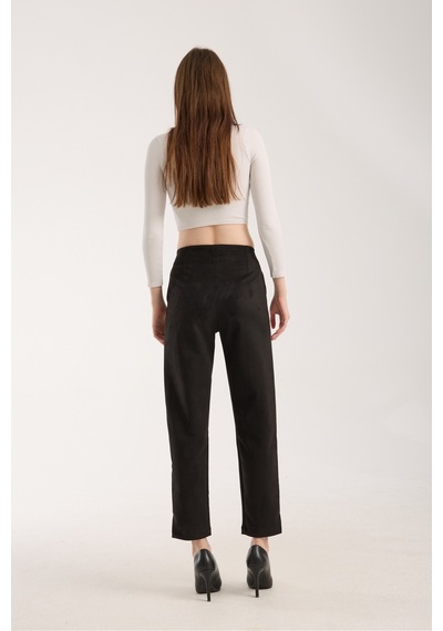 Gugus Kadın Beli Pensli Süet Pantolon Havuç/şalvar Model Siyah