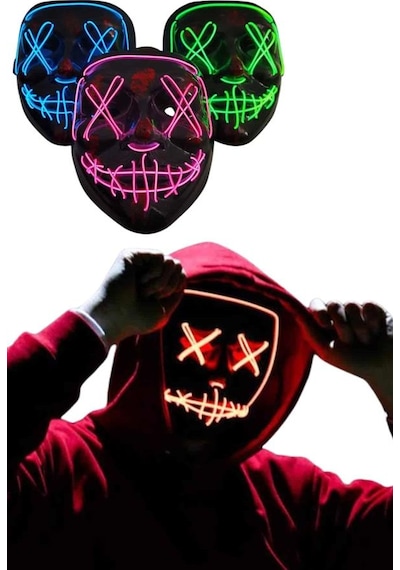 Lvsqvr Led Işıklı Neon Maske Cadılar Bayramı Maskesi Korkunç Korku Maskesi