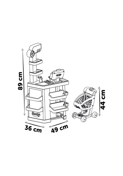 Smoby, 350238, Yazar Kasalı Market, Fonksiyonel, Aksesuarlı, Pilli, Alışveriş Arabalı