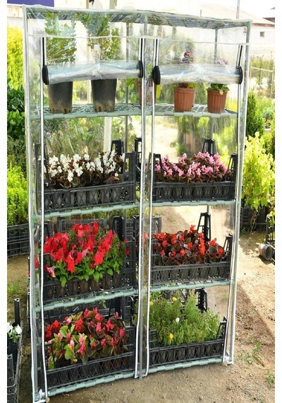 5 Katlı Mini Sera, Pvc Şeffaf Örtülü, Çiçek Ve Bitki Yetiştirme Rafı, 2 Bölmeli