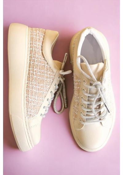 Cilt-Tekstil Garnili Sneakers Bej-Bej
