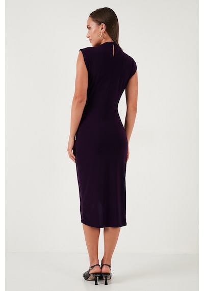 Lela Drape Ve Yırtmaç Detaylı Sıfır Yaka Kolsuz Midi Boy Bayan Elbise 611El694 Mor Lela Drape Ve Yırtmaç Detaylı Sıfır Yaka Kolsuz Midi Boy Bayan Elbise 611El694 Mor