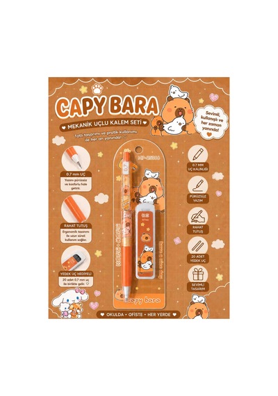 Capybara Desenli Uçlu Kalem Ve Yedek Uç Seti 0.7 Mm 1 Adet Set 3 3
