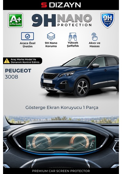 S-dizayn Peugeot 3008 12.3 İnç 9h Nano Gösterge Ekran Koruyucu Parlak 2016-2023 A+ Kalite