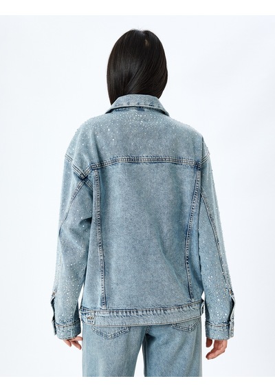 Koton Cepli Taş Detaylı Düğmeli Denim Ceket Açık İndigo 5sal50009md Açık İndigo Koton Cepli Taş Detaylı Düğmeli Denim Ceket Açık İndigo 5sal50009md Açık İndigo