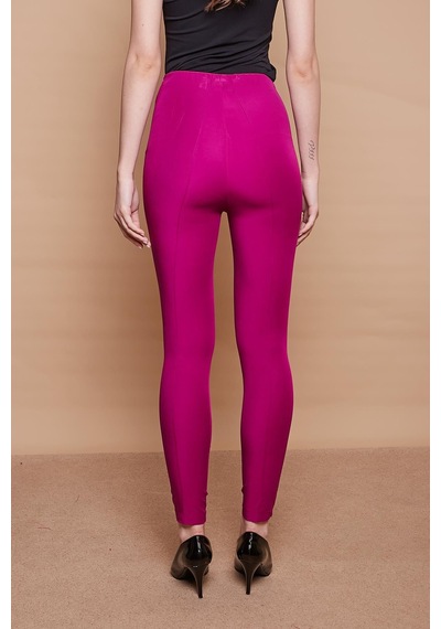 JUMENT Likralı Kumaş Yüksek Bel Ön Arka Dikişli Dar Paça Tayt Pantolon-magenta