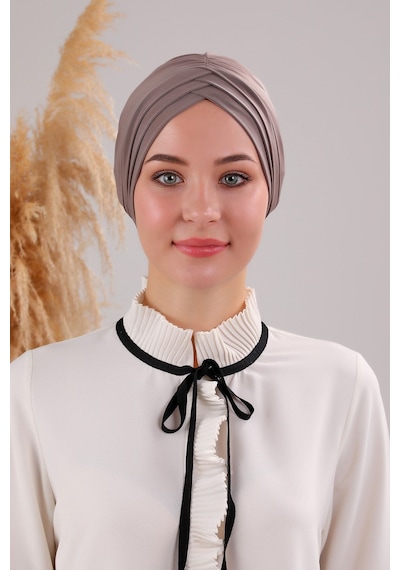 Melodi Scarf Kadın Üç Bantlı Çapraz Hazır Türban Dış Bone Vizon Vizon