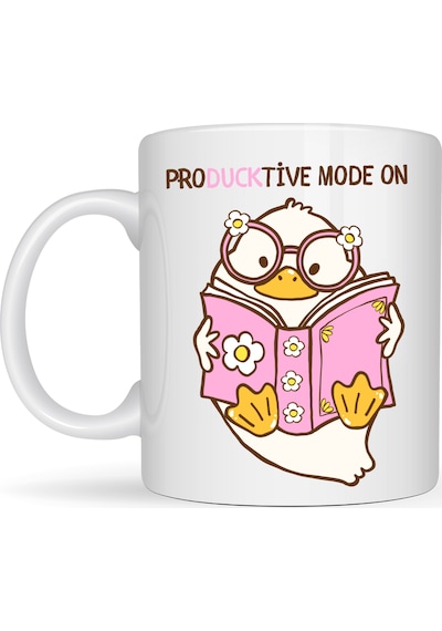 Producktive Mode On Tasarımlı Kupa Model 223 Sevimli Ördek Baskılı Seramik Kahve Kupası Çok Renkli