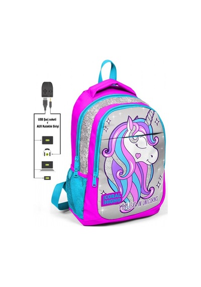 Coral High Pembe Unicorn Okul ve Beslenme Çantası - Kız Çocuk  -