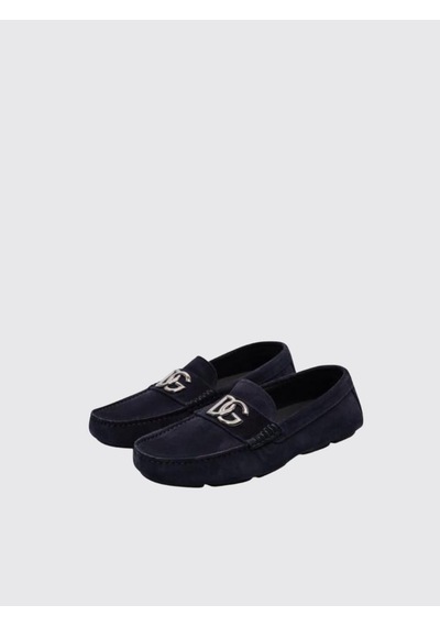 Dolce & Gabbana Blue Suede Moccasins With Metalic Dg Lacivert