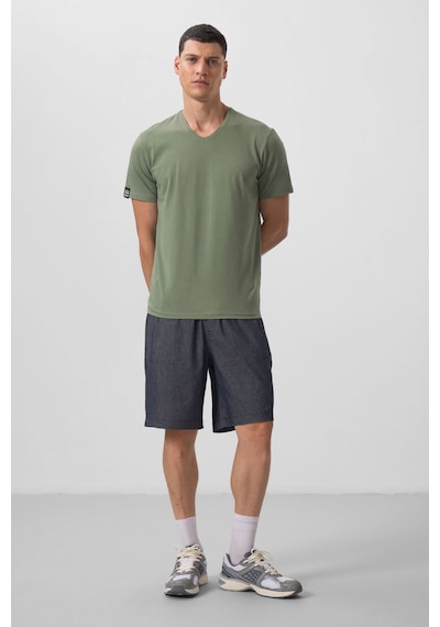 Tommy Life Açık Yeşil Basic Kısa Kol Standart Kalıp V Yaka Erkek T-shirt - 87912 CAMEL