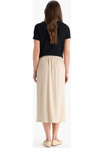 DeFacto Regular Fit Basic Düz Midi Etek F0993AX25SMBG287 Bej