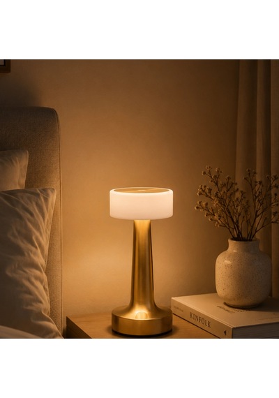 Gold Kare Led Masa Lambası Type-c Şarjlı, 3 Renk Ayarlı Ve Dokunmatik Dimmer Kontrollü Renkli