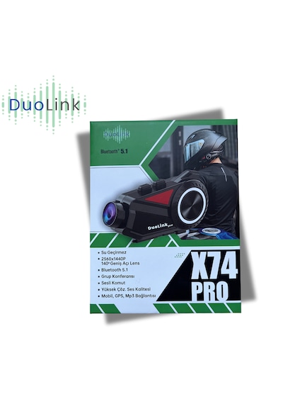 DuoLink X74 Pro İnterkom Motosiklet Kameralı 360° Modül 6 Kişi Bluetooth Kask Intercom Video Kayıt Kulaklık