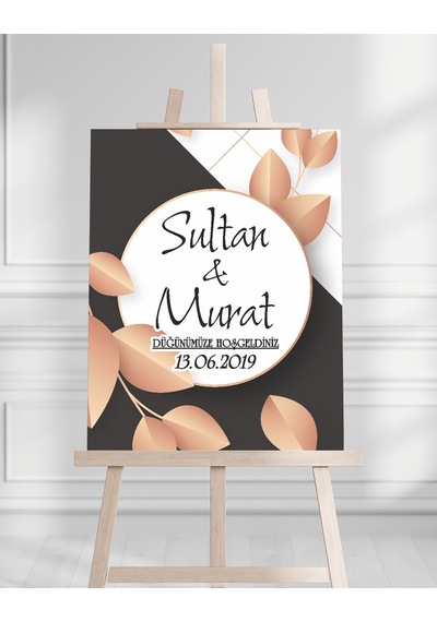 Söz Nişan Düğün İçin 50x70 Karşılama Panosu - Siyah Ve Gül Tasarımlı 002 Beyaz