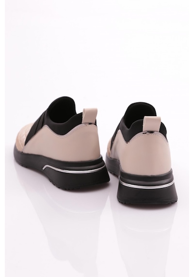 Dgn 204 Kadin Üstü Lastikli Kare Desenli Sneaker Ayakkabi 204-2494-R4981 Bej - Siyah