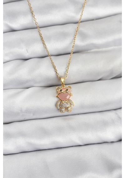 316l Çelik Zincir Gold Renk Teddy Bear Model Zirkon Taşlı Kadın Kolye Karışık Renk