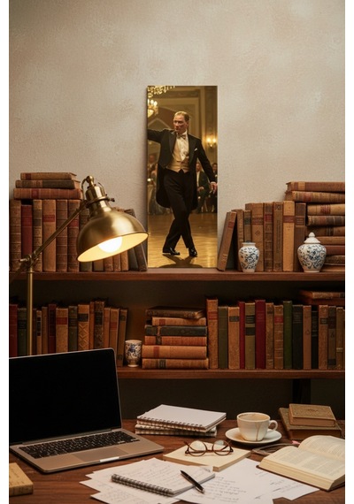 Zeybek Oynayan Atatürk Tablosu - 25x60 Cm Çerçeveli Uv Baskı - Atatürk Köşesi, Ofis, Ev Dekoru