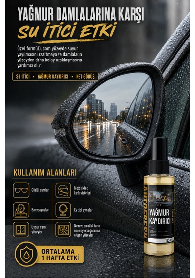 Araç Yağmur Kaydırıcı Sprey Araba Cam Ve Dış Yan Ayna Su Itici 125 Ml
