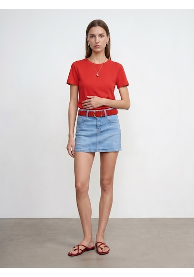 Dilvin 32779 Bisiklet Yaka T-shirt-kırmızı