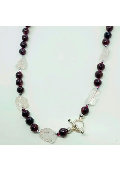 2824 Ham Herkimer Elmas Garnet Hematit El Yapımı Düğümlü Kolye 0112 - Bordo
