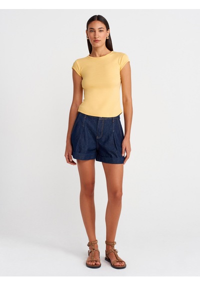 Dilvin 31779 Bisiklet Yaka Basic T-shirt-sarı Sarı