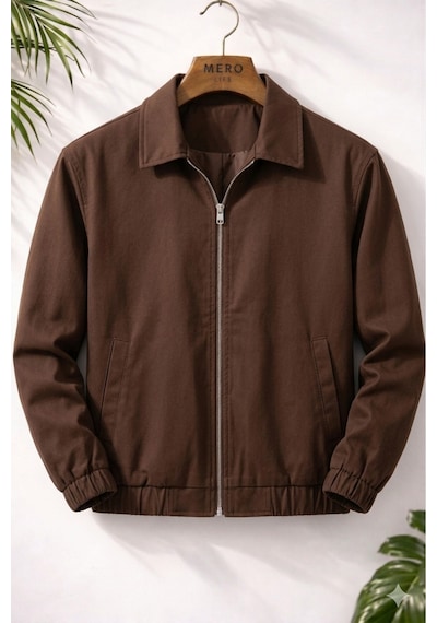 Mero Life Erkek Basic Old Money Fermuarlı Oversize Mevsimlik Polo Yaka Gabardin Kumaş Kahverengi Ceket Mero Life Erkek Basic Old Money Fermuarlı Oversize Mevsimlik Polo Yaka Gabardin Kumaş Kahverengi Ceket