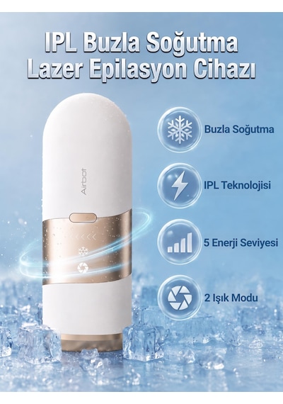 Airbot Aria Opal Ipl Tüy Alma Cihazı - Buz Soğutmalı Lazer Epilasyon Cihazı- Şampanya Altını