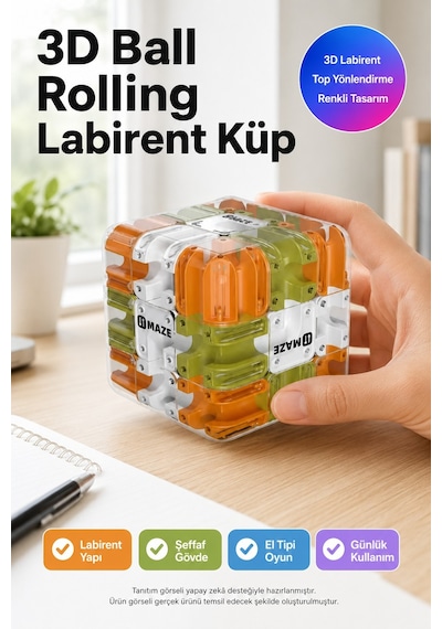 3d Labirent Küp Bulmaca Çelik Bilyeli Eğitici Zeka Oyuncağı Döner Duyusal Beceri Oyunu 6,9 Cm