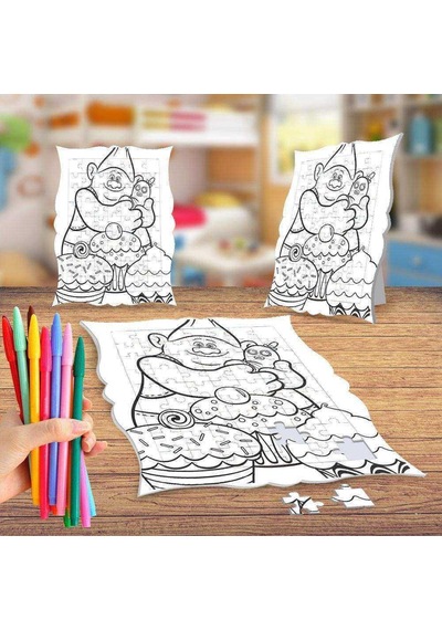 Sevimli Dev Ve Arkadaşı Boyama Puzzle Tablo Çocuk Eğitici Yapboz
