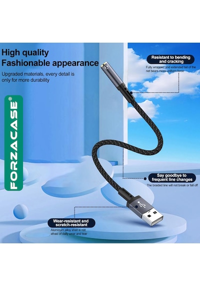 Forzacase Usb-a Girişli Telefonlarla Uyumlu Kablolu Kulaklık Çevirici Jack Aux Çevirici - Fc1181 Siyah