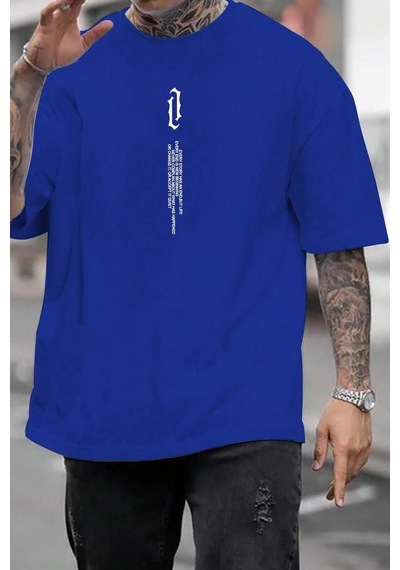 Flood Of Style Erkek Aleman Rapero Baskılı T-shirt Mavi
