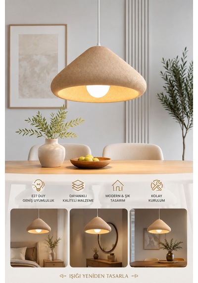 Kubbe Form Sarkıt Avize Beton Görünümlü Dokulu Modern Dekoratif Avize E27 25 Cm - Açık Kahve Açık Kahverengi