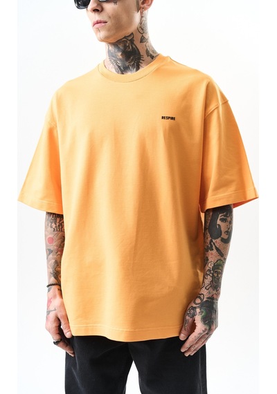 Erkek Respire Yazı Detaylı Oversize T-shirt Oranj Turuncu