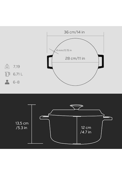 Metal Premium Serisi - Döküm Yuvarlak Tencere, 28 Cm, Majolik Gri Belirtilmemiş