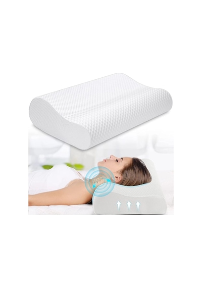 Ortopedik Yastık Visko 60x40cm Boyun Fıtığı Boyun Düzleşmesi Boyun Agrısı Desteklı Visko Ortopedik Beyaz