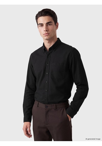 Lcwaıkıkı Classic Siyah Standart Kalıp Gabardin Erkek Gömlek