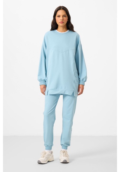 Açık Mavi O Yaka Basic Oversize Kadın Eşofman Tunik Takım - 95347 Açık Mavi