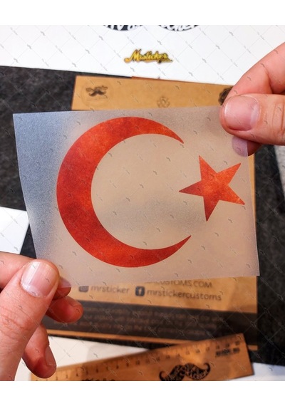 Bay Etiket Rfhlm77 Reflektif Ay Yildiz Sticker Kan Kirmizi