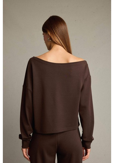 Defacto Kayık Yaka Modal Sweatshirt G2914ax25aubn336 Kahve