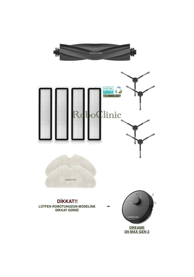 Dreame D9 Max Gen 2 Robot Süpürge Uyumlu Fırça, Hepa Filtre, Mop Seti-11 Parça